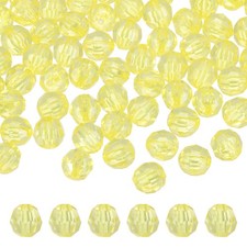 200 Pcs Acrylic Round Faceted Beads 10mm Loose Bead, Lemon Yellow