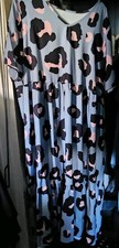 V-Neck Long Sleeve Leopard Print Maxi Dress Pullover Jersey Blue One Size