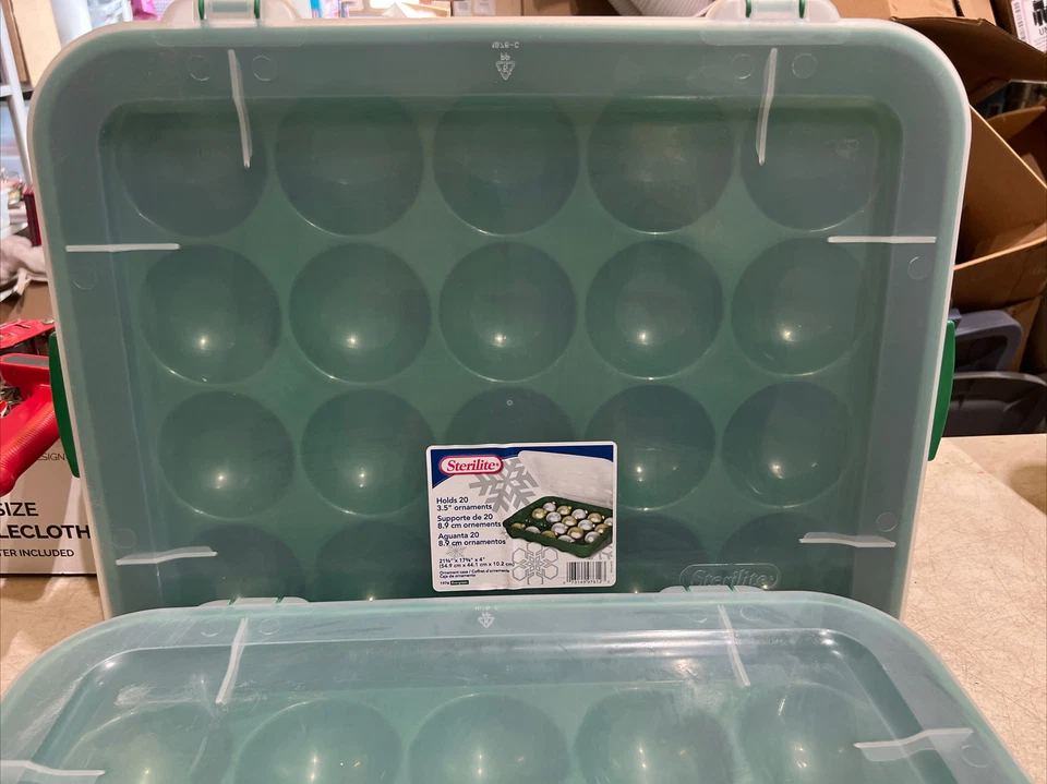 2 x Sterilite 20 Compartment Christmas Holiday Ornament Box Storage Case Green - Image 3 of 4