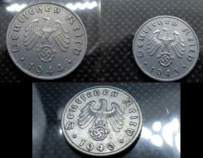 Rare Nazi Germany WW2 Coin Set 1 5 10 Reichspfennig Lot Genuine Pfennig Artifact