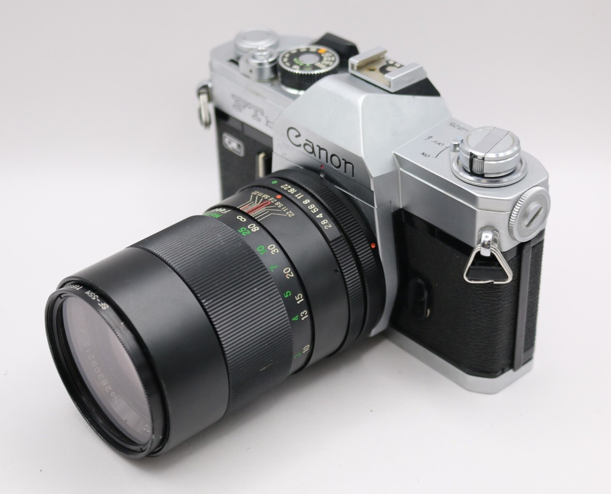 Vintage Canon FTb QL 35mm SLR Film Camera + Vivitar 135mm Lens