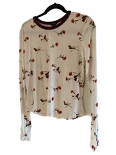 Rue 21 Cream & Burgundy Floral Long Sleeve Cropped Knit Top Juniors Size XL
