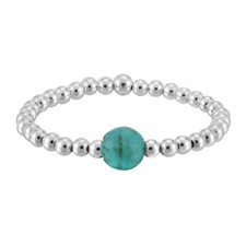 Stylish Chic Round Green Turquoise Sterling Silver Beaded Band Ring-8