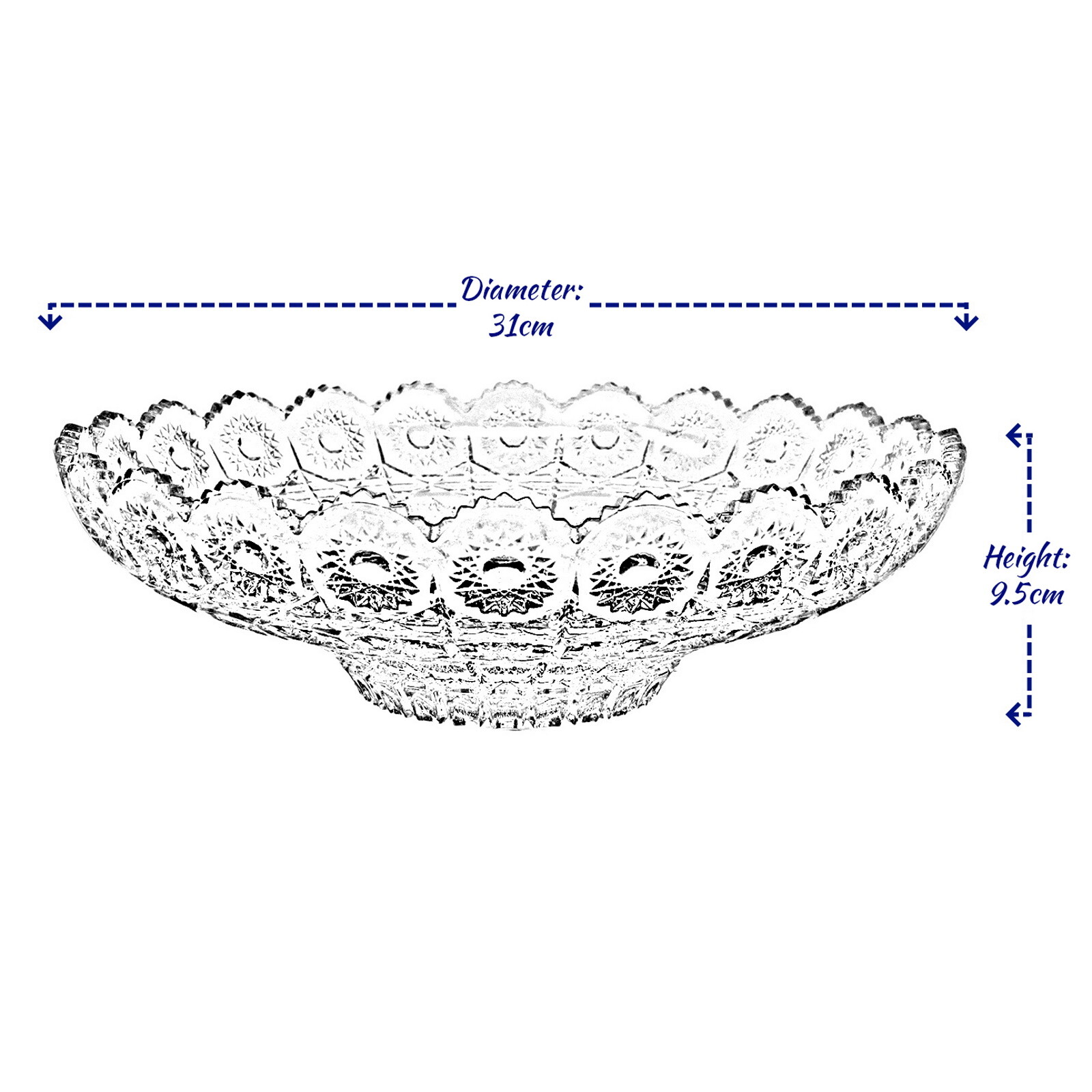 Glass Fruit Bowl Large Round Serving Display Centrepiece Bowl Cut Glass