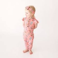 Posh Peanut Baby Girl's Maisie Ruffled Coverall Pink Floral 18-24 Mos. NWT