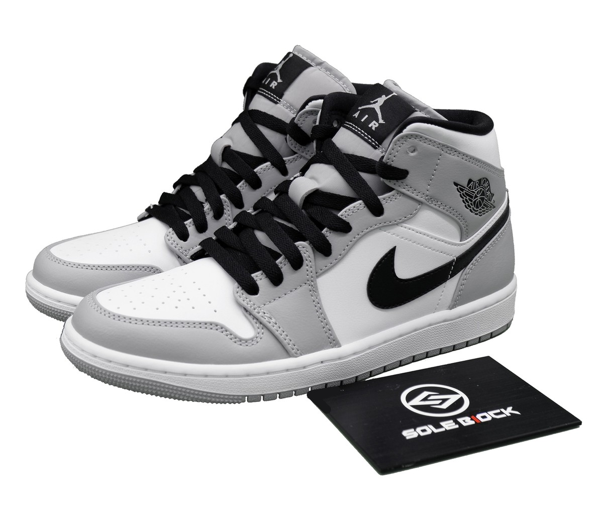 Nike Air Jordan 1 Mid I AJ1 Light Smoke Grey Black White Men Nike Air Jordan 1 Mid I AJ1 Light Smoke Grey Black White Men