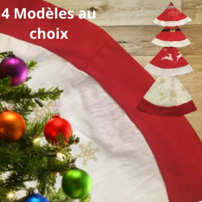 Decoration Sapin Tapis Jupe Arbre Noel Cadeau Pied Arbre 120cm Brode Rouge - Photo 1/4