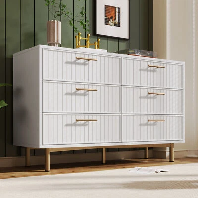 Kommode mit 6 Schubladen Weiß 120 cm breit Sideboard für Schlafzimmer Wohnzimmer - Bild 1 von 4