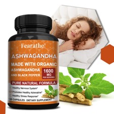 Bio-Ashwagandha 1600 mg mit schwarzem Pfeffer zur Linderung von Angst und Stress