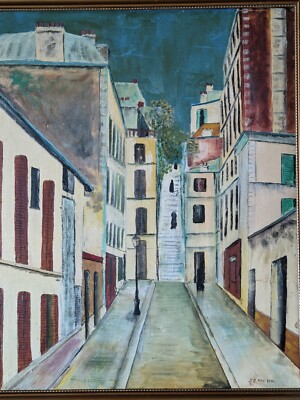 Original Ölgemälde nach L'Impasse Cottin von M Utrillo signiert von JE Kay 1976
