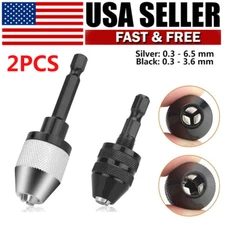 2x 1/4" Hex Shank Keyless Drill Bit Quick Change Driver Chuck Conversion Adapter