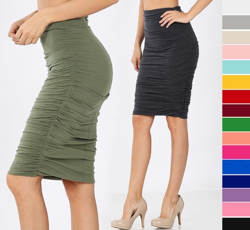 Waist Ruched Sides Pencil Skirt 