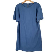 Tahari Women's linen stretch Short SleeveDress Size 12 Gold medal embellishment