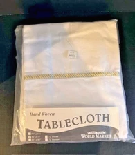 New World Market Tablecloth, Ivory  with Gold/Silver Trim, 54”x 72”