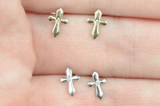 14K Yellow or White Gold Cubic Zirconia CZ Cross Earrings