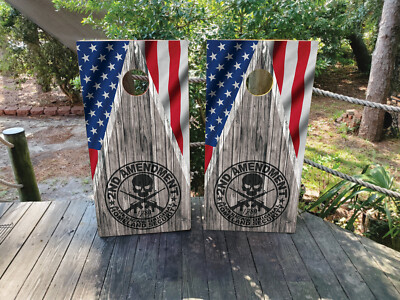 FADEPROOF Cornhole Board Wraps Laminated /  Second Amendment Wood Grain  /