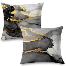 Black Grey and Gold Marble Texture Pillow 20" x 20" Pack of 1 Grey Gold