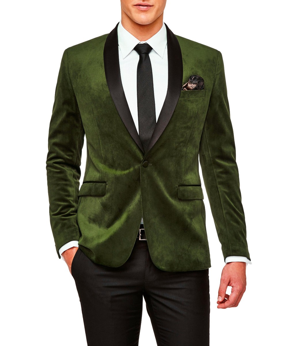 Men's Olive Green Velvet Blazer Slim Fit One Button Party Wear Dinner Jakcet
