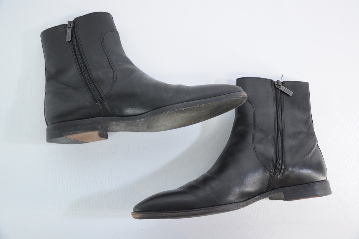 Hugo Boss Mens Black Leather Chelsea Zip Ankle Sleek Boots Rubber Sole Size 8.5 BOSS - Lug-sole Chelsea boots in leather - Black main image 4