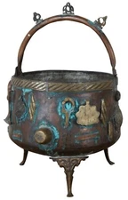 Antique 19th Century Chinese Bronze Ornate Cauldron Pot Planter Tripod 17”
