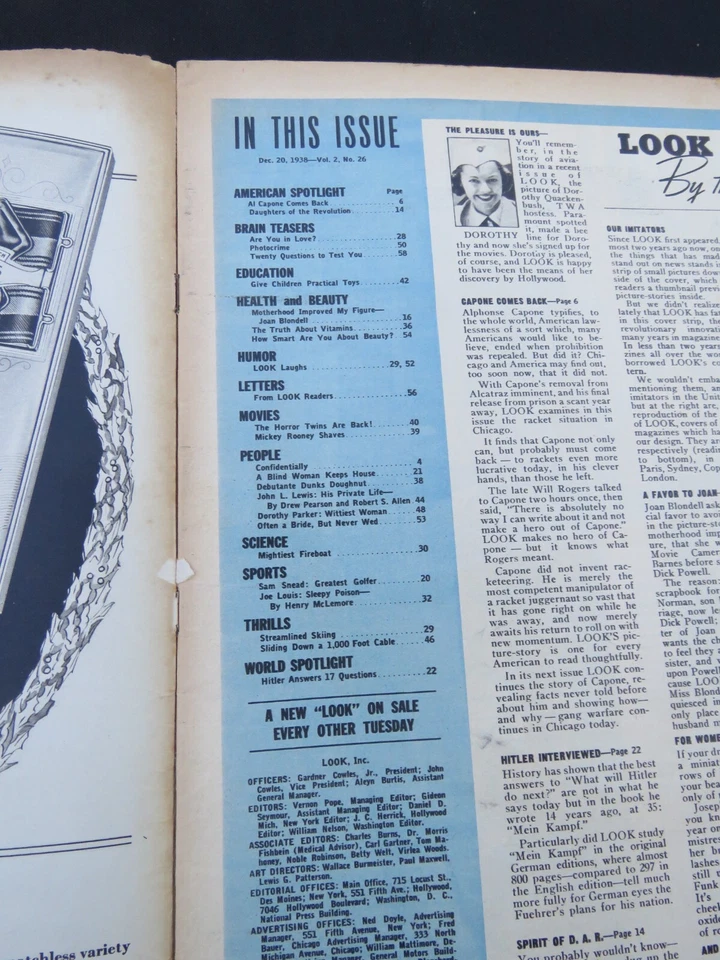 LOOK Magazine December 20 1938 Al Capone, Adolph Hitler, Frankenstein & Dracula - Image 2 of 4