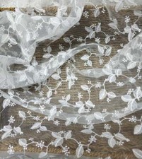 Overlay Leaf Embroidery Mesh Lace Fabric for Bridal Wedding Dress Gown By 1 Yard