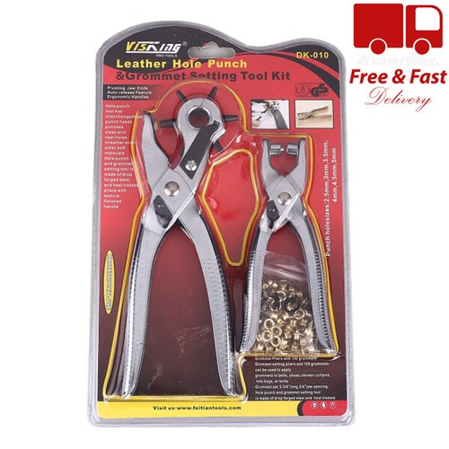 Revolving Leather Hole Punch Set Tool Pliers Belt Puncher Kit + 100pc