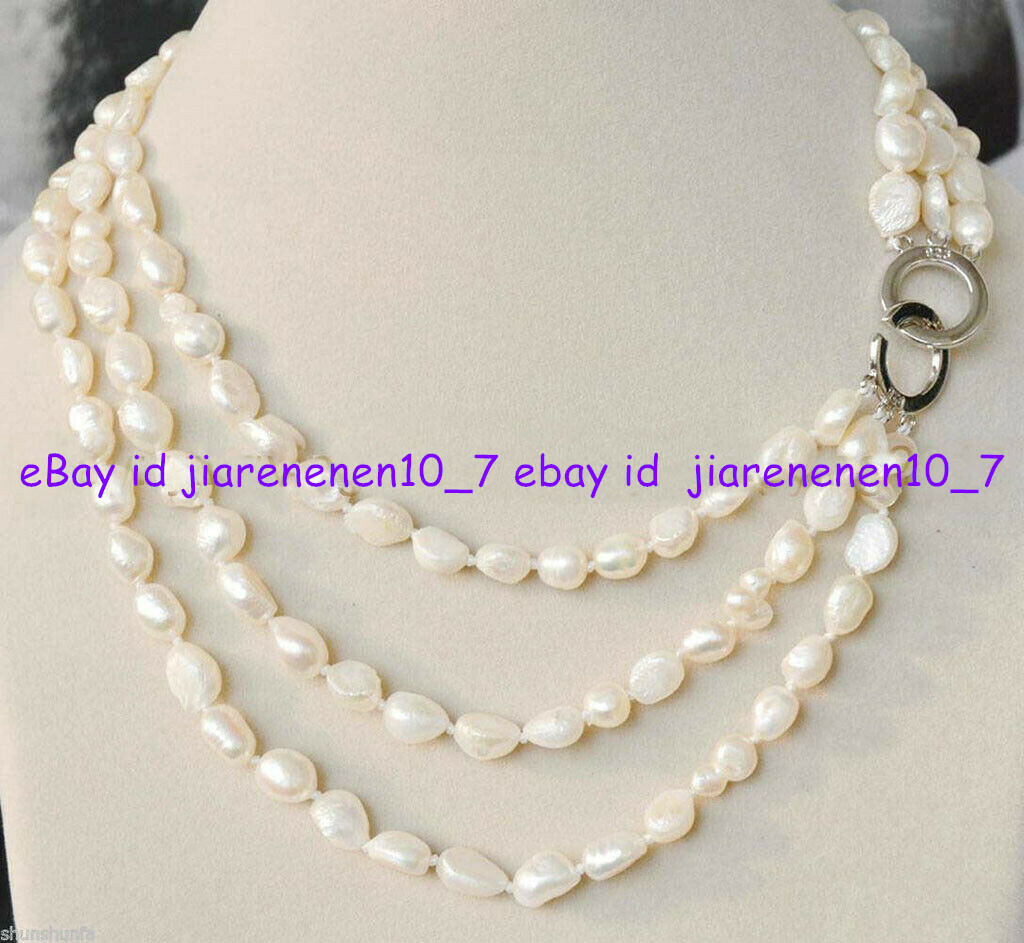 Rows 7-8mm South Sea Freshwater White Baroque Pearl Necklace 17