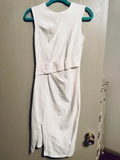 New 2 Small ASOS Stretchy Pleated Pencil Dress with Side Slit Ivory White