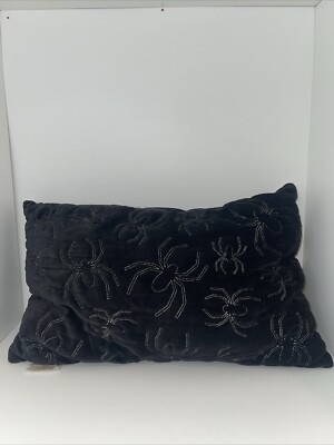 Devi Designs Black Velvet Silver Spider Rectangle Pillow 19x13 Halloween