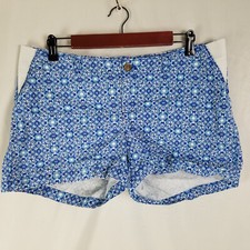 Gap Shorts Womens 10 Blue White Geometric Low Rise Chino Pocket Flat Front