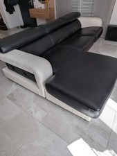 canapé d'angle cuir blanc/noir capitonné cuir design