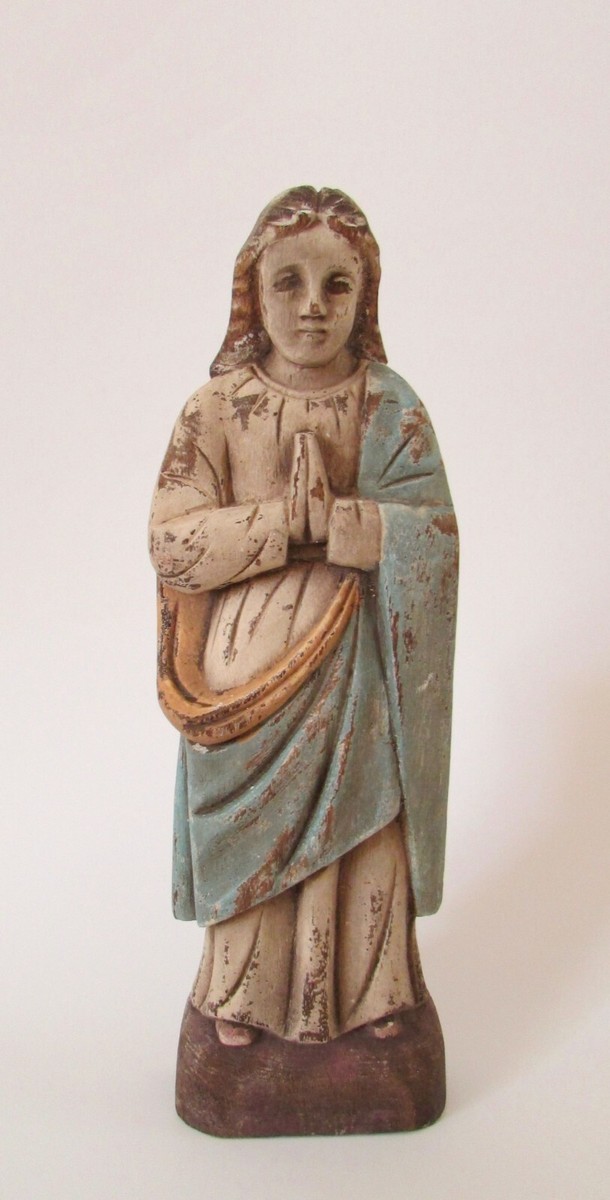 Mary様 Hand Carved Wood Flatback MARY Immaculate Conception Figure NWT | eBay