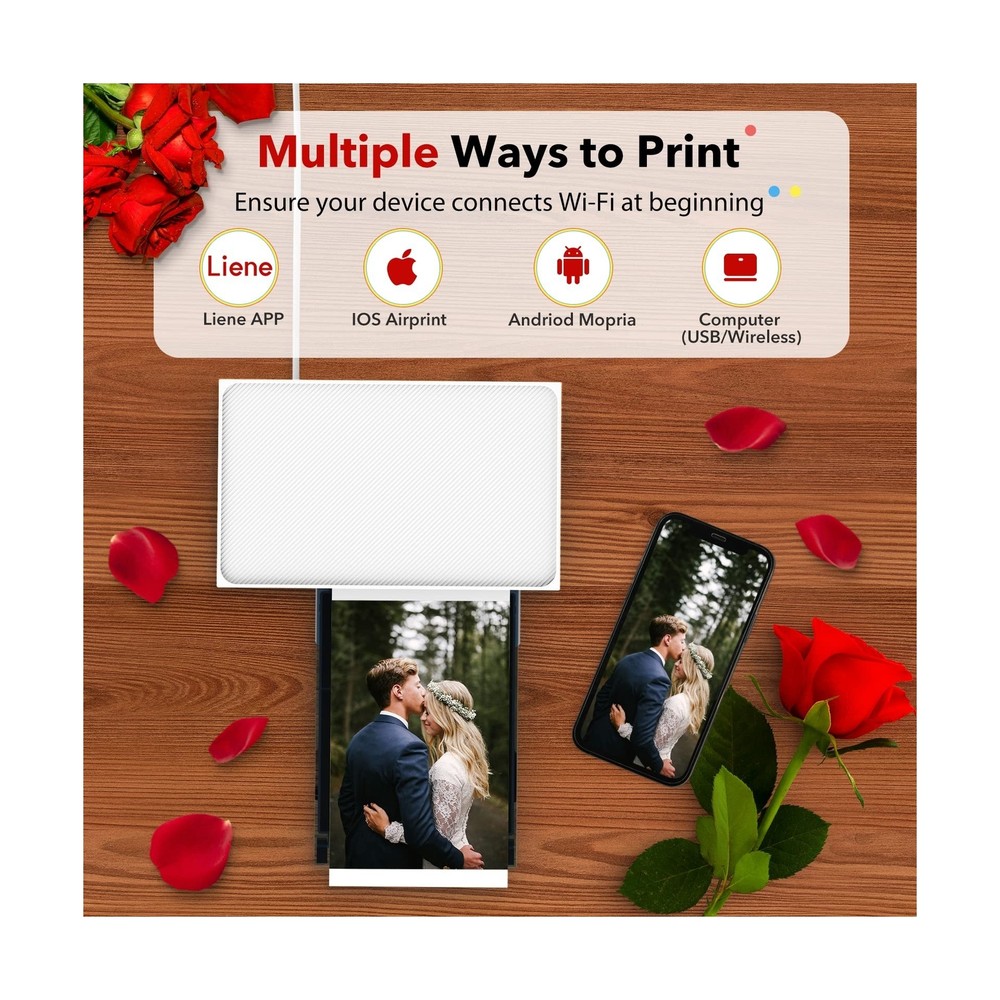 Liene 4x6 Wi-Fi Photo Printer with 20 Full-Color Sheets