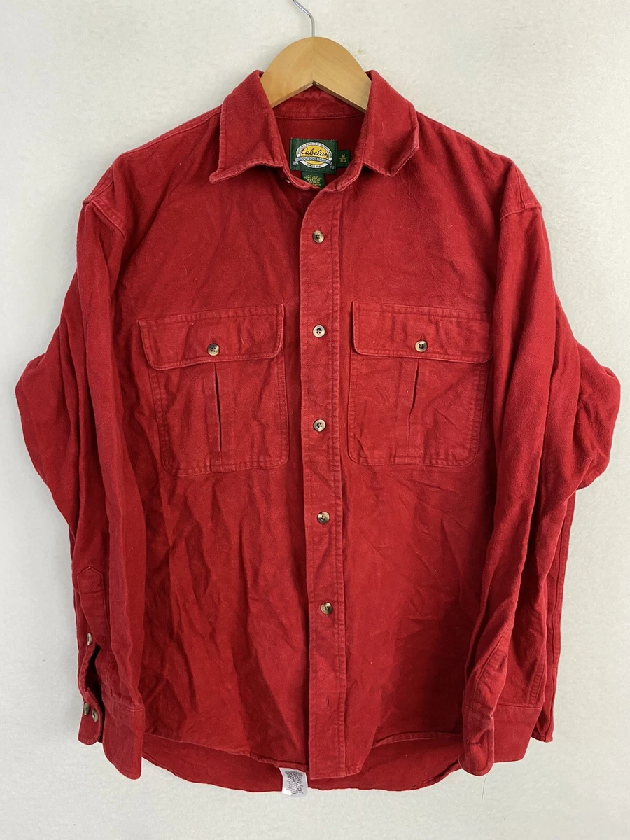 Cabelas Solid Chamois Flannel Shirt Mens Long Sleeve Red M eBay