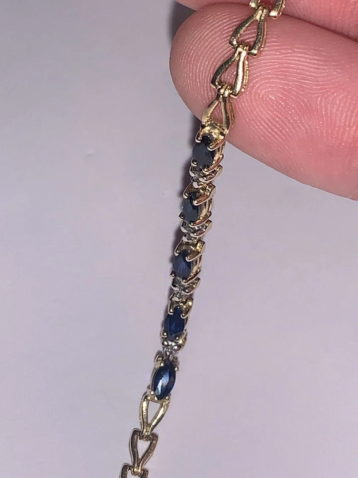 7Ct Marquise Cut Blue Sapphire Vintage Tennis Bracelet In 14K Yellow Gold Finish - Image 2 of 4