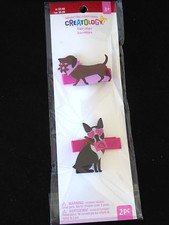 Dog Barrette Pink Hair Clip Cute Brown Wiener Dog Black Frenchie 2 pc Set Girls