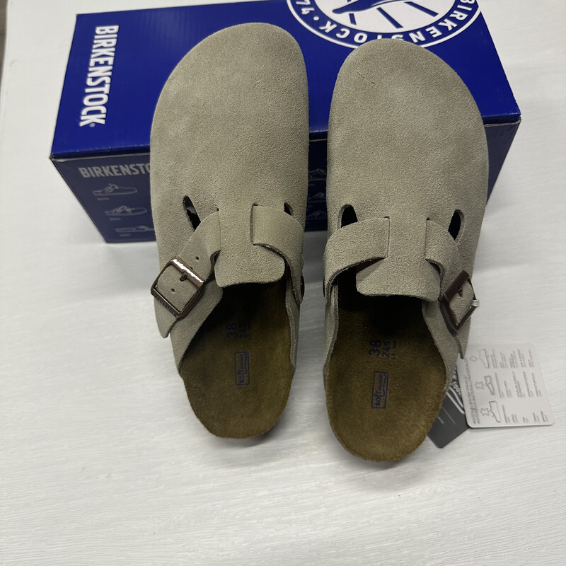 Birkenstock Boston Suede Leather Taupe Clogs Mules US 6 7 8