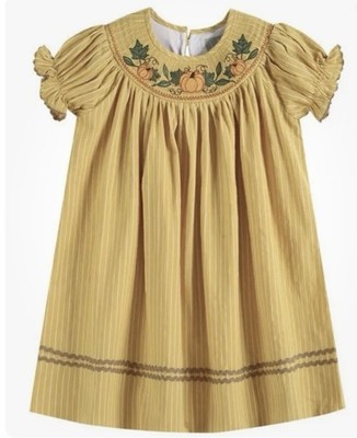 NWT Lil Cactus Girls Fall Pumpkin Smocked Embroidered Yellow Bishop Dress 6