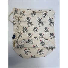 Vintage 1993 Cotton Drawstring Dancing Bear Print Bucket Bag