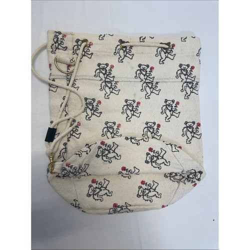 Vintage 1993 Cotton Drawstring Dancing Bear Print Bucket Bag