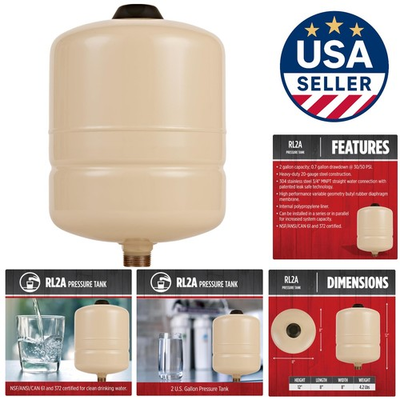 #ad RL2A 2 Gallon Inline Pre Charged Pressure Tank for Well Pumps Safe amp; Durable $163.14