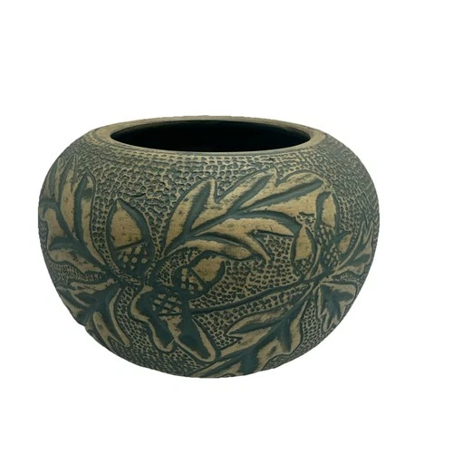 Red Wing Union Stoneware Pottery Bowl Vase Oak Leaf Acorn Green Tan Brushware