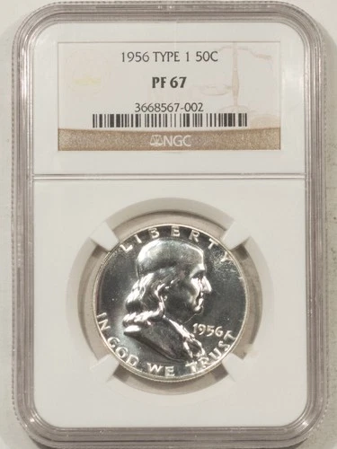 1956 PROOF FRANKLIN HALF DOLLAR TYPE 1 - NGC PF-67, WHITE & SUPERB!