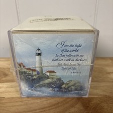 Vintage Lighthouse Note Cube Desk Note Holder John 8:12 Made In USA NOS