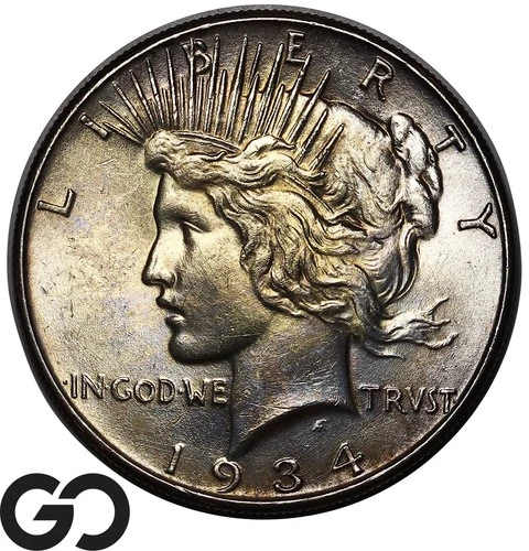 1934 Peace Dollar, Nice Subtle Toning W/ Great Luster, BU++