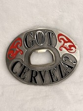 Got Cerveza Beer Bottle Opener Belt Buckle 2004 Made in USA - Red Silver VTG