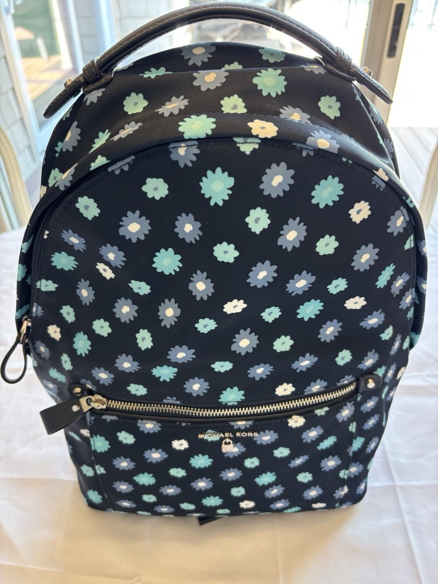 Michael Kors Navy Floral Backpack Zip Closure Inner/Outer  display picture 3