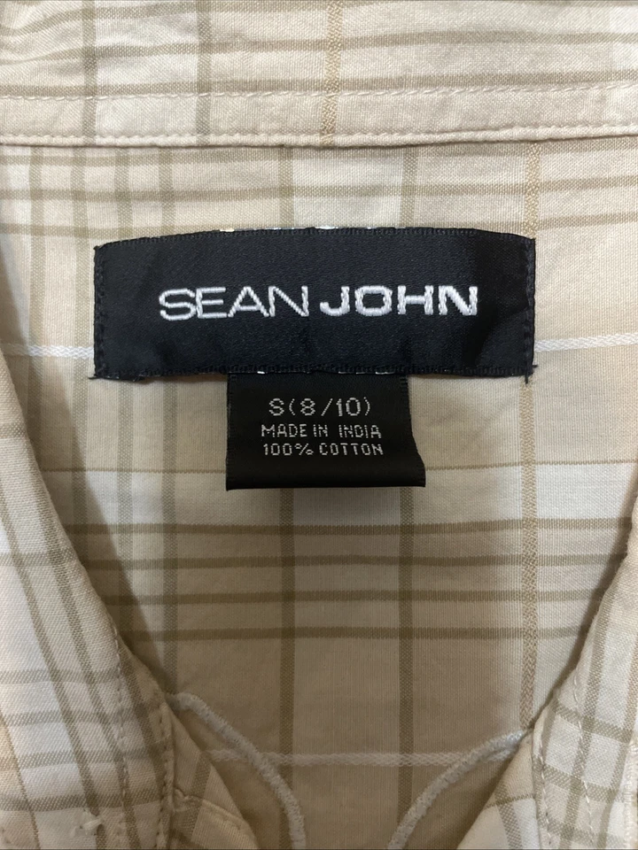 Sean John Boys Kids Tan Plaid Button Down Dress Shirts Small (8/10) - Image 4 of 4
