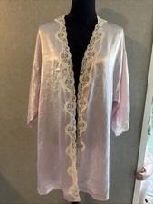 VTG 80s Val Mode Pink Satin Lace Kimono Robe Short Peignoir Coquette Sz S